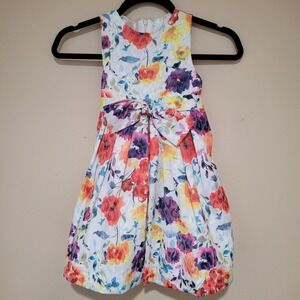 Helena Little Girls Dress Floral Print White Bow Sash Size 5 flare princess